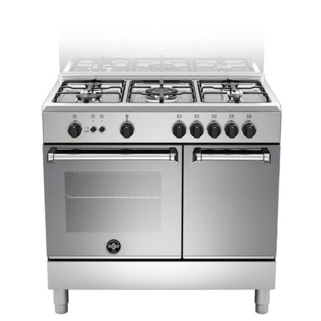 Bertazzoni La Germania Americana AMN9P5GXV Cucina a Gas Piano Cottura 5 Fuochi a Gas Forno a Gas Classe A+ Portabombole Inox