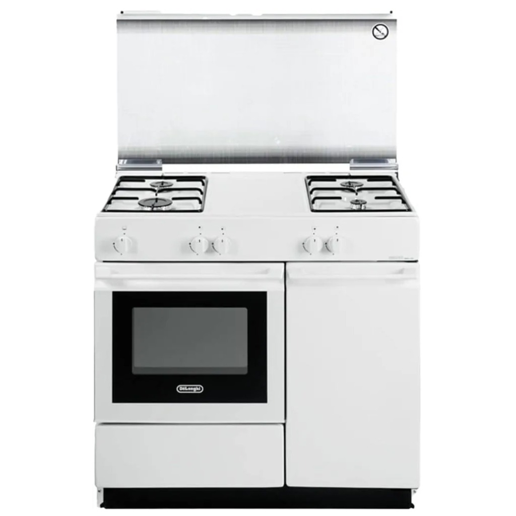 De Longhi SGW 854 N Cucina a Gas 86x50 Cm 4 Fuochi con Coperchio Forno a Gas Portabombole colore Bianca