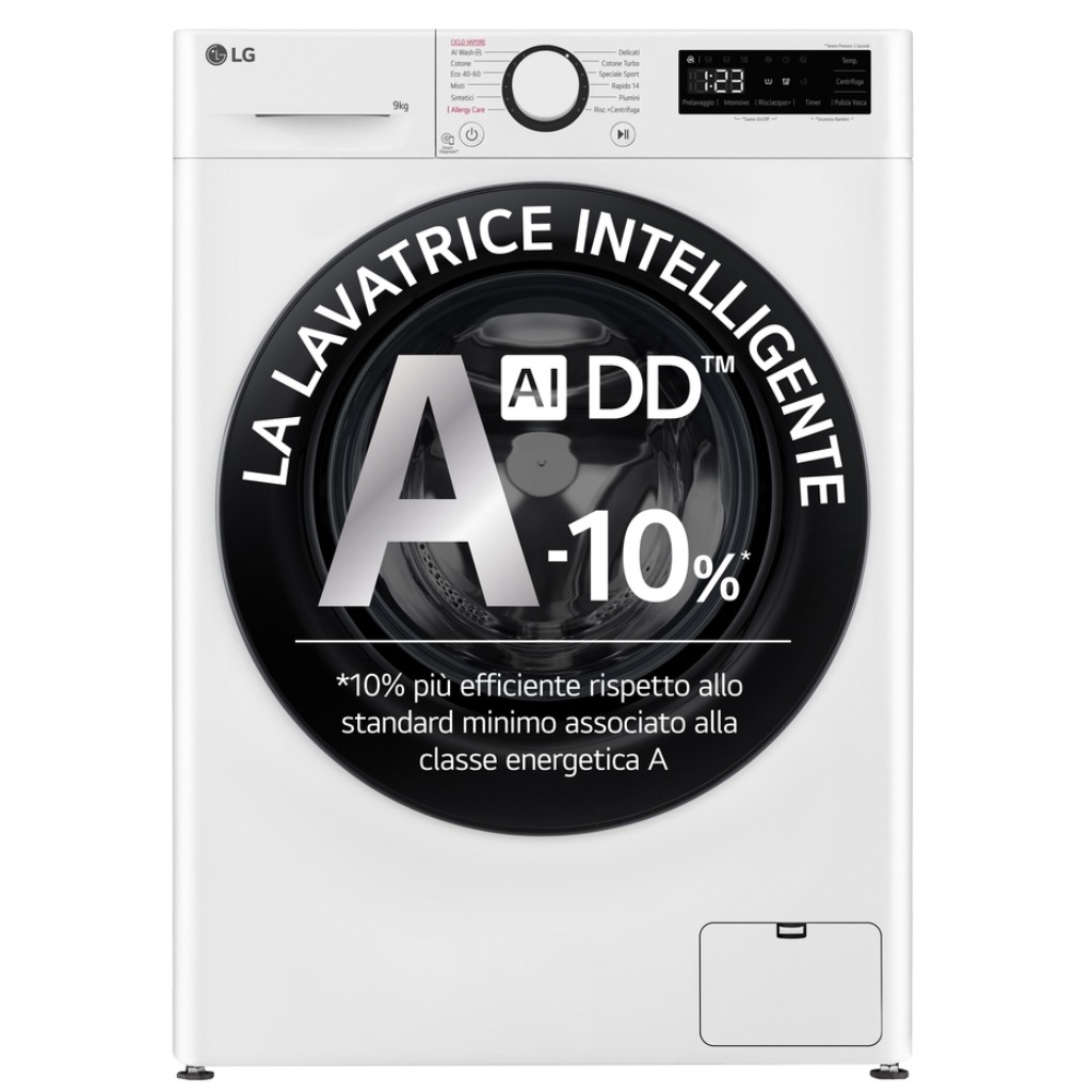 LG F4R3009NSWB Lavatrice 9kg Centrifuga 1400 Giri Motore Inverter Funzione Vapore AI DD Classe A-10%