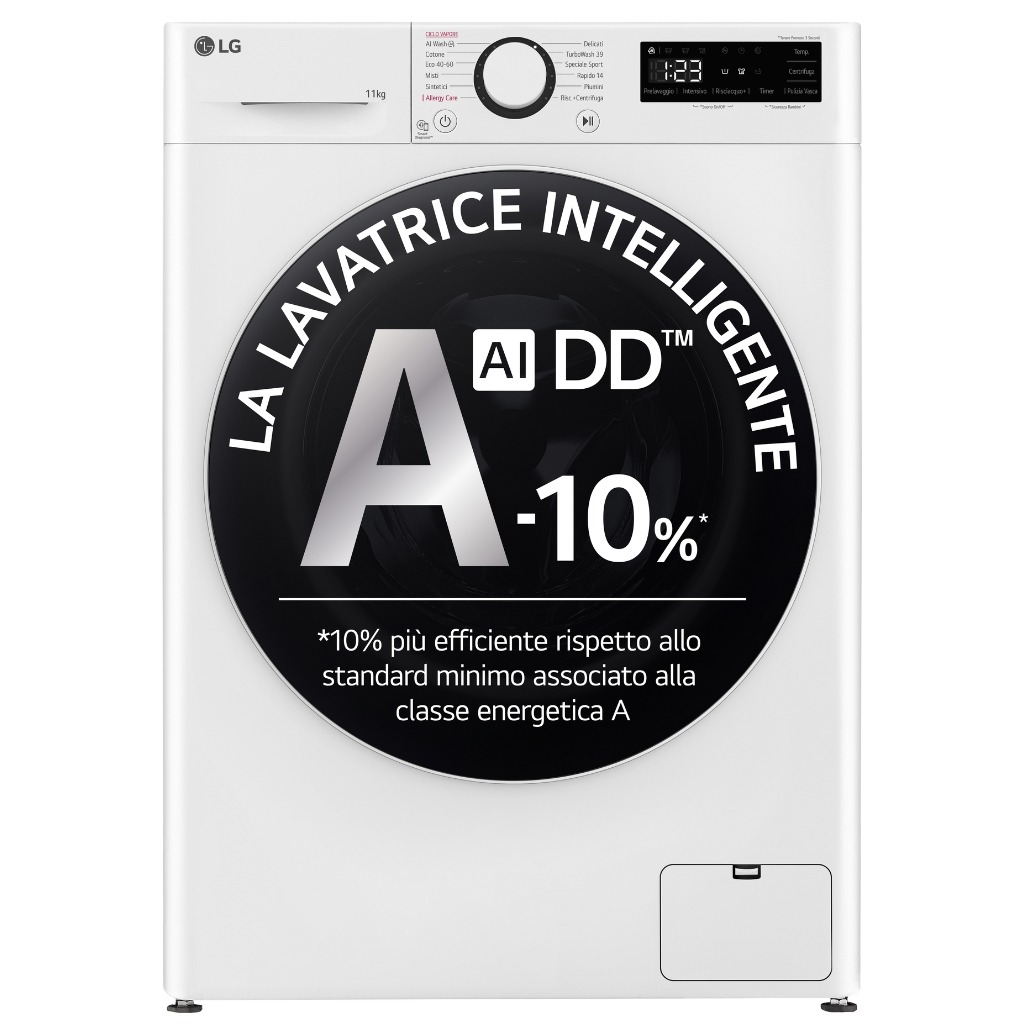 LG F4R5011TSWW Lavatrice 11 kg Centrifuga 1400 Giri Motore inverter Vapore AI DD TurboWash Classe A-10%