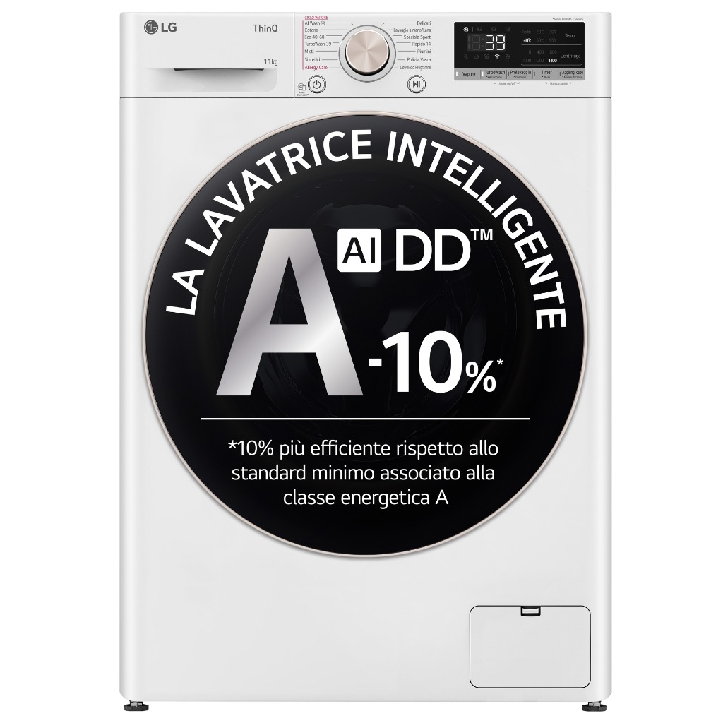 LG F4R7011TSWG Lavatrice 11kg AI DD Classe A-10% 1400 Giri TurboWash Inverter Funzione Vapore