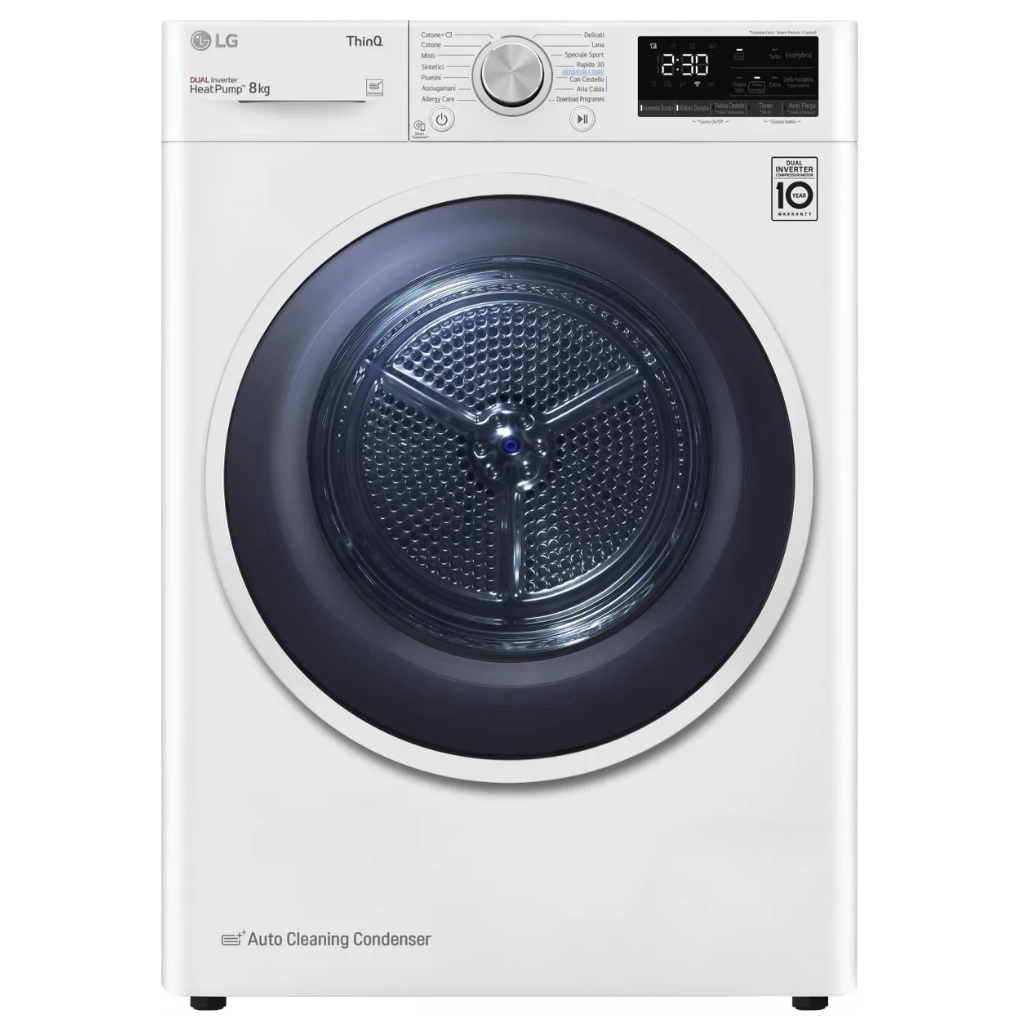 LG RH80V9AVHN Asciugatrice 8 Kg a condensazione con pompa di calore Libera installazione Classe A+++ Bianco